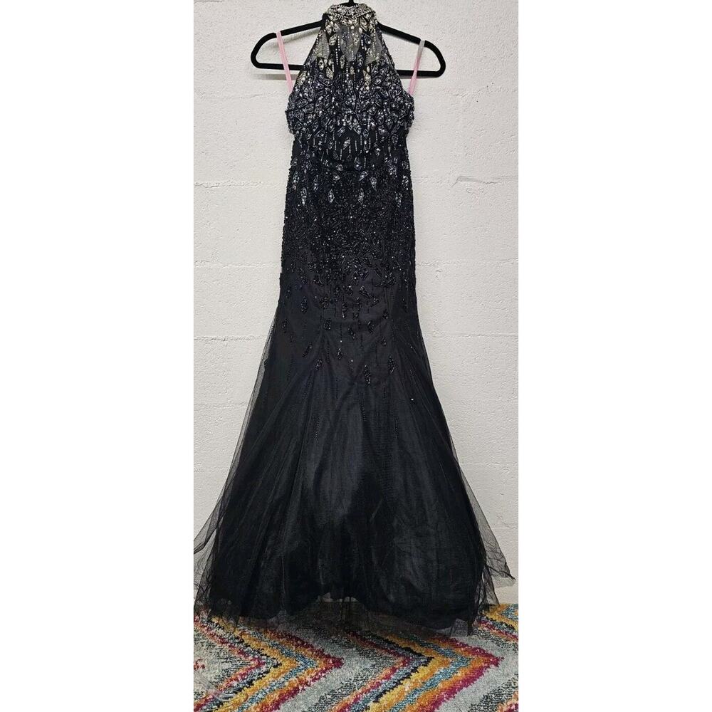 Black Sequined Beaded Trumpet Formal Gown Dress Size 0 Event Prom Pageant Dress